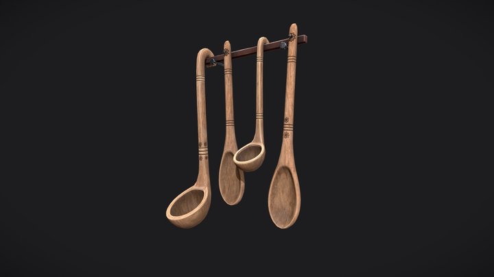 Wooden ladles and spoons 3D Model