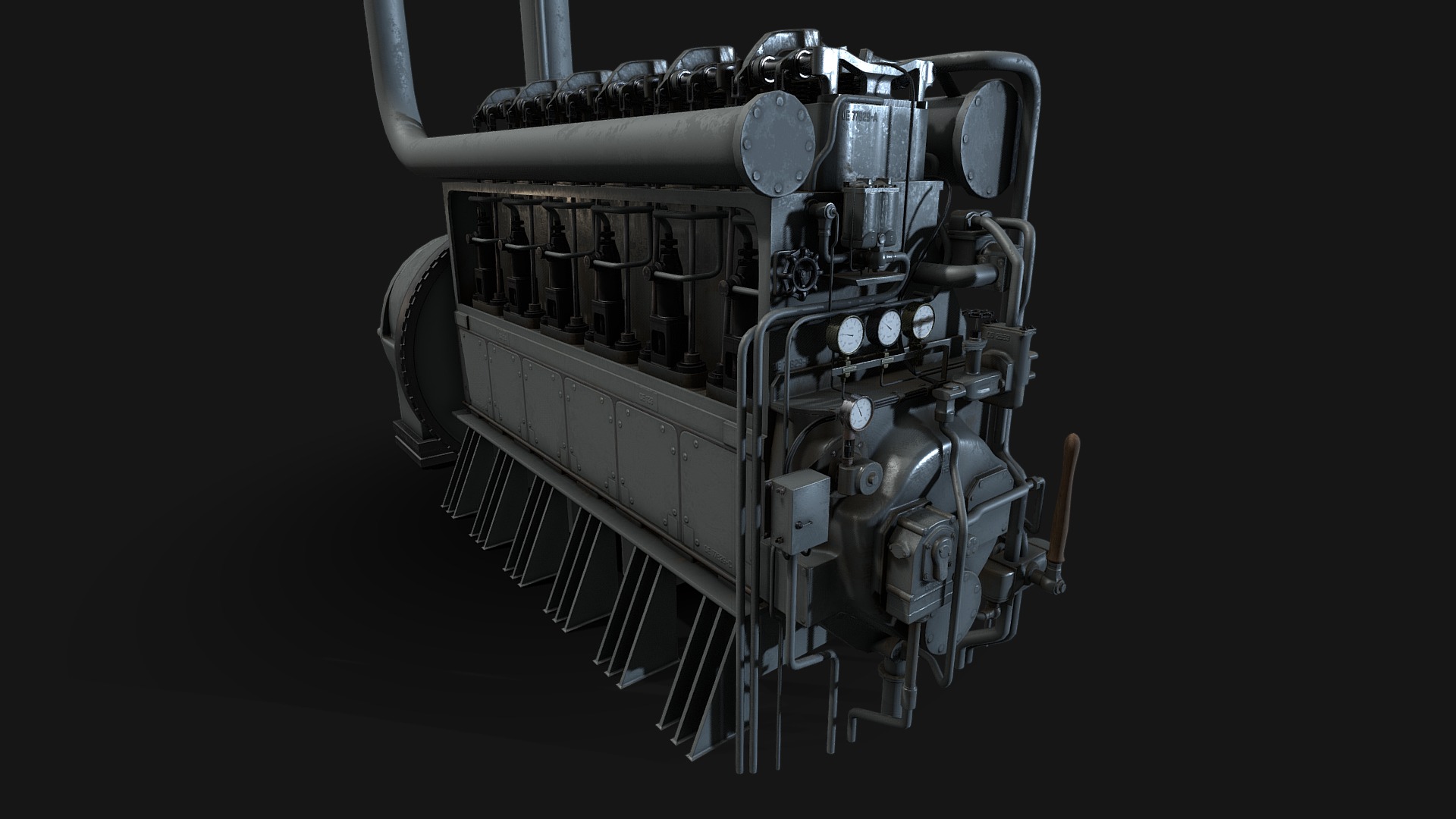 3D model WW2 U-Boat Diesel Engine - This is a 3D model of the WW2 U-Boat Diesel Engine. The 3D model is about a close-up of a machine.