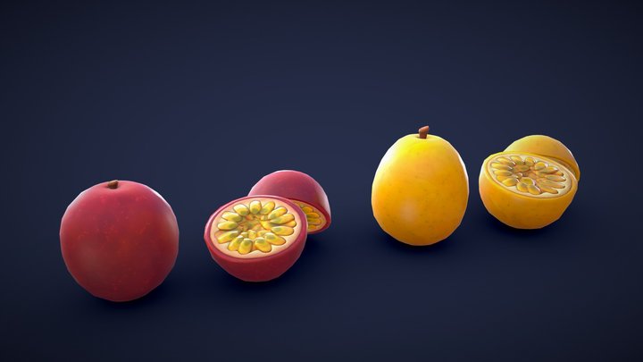 Stylized Passion Fruit - Low Poly 3D Model
