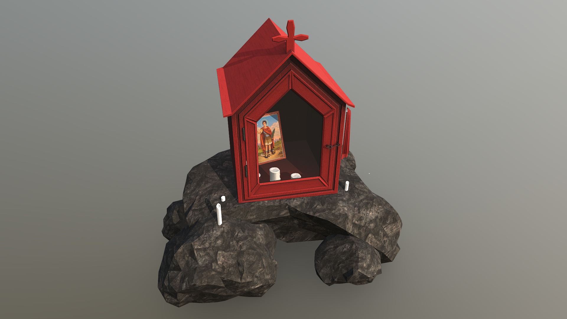3D model MAKA .Saint Expédite - This is a 3D model of the MAKA .Saint Expédite. The 3D model is about a small red house on a rock.