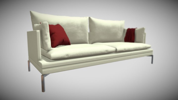 white modern sofa, couch 3D Model