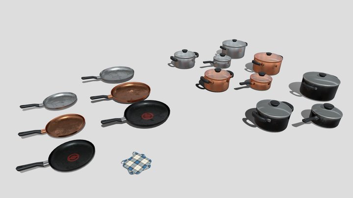 Kitchen Pans and Pots 3D Model
