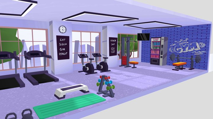 Stylized Low Poly Gym Asset 3D Model