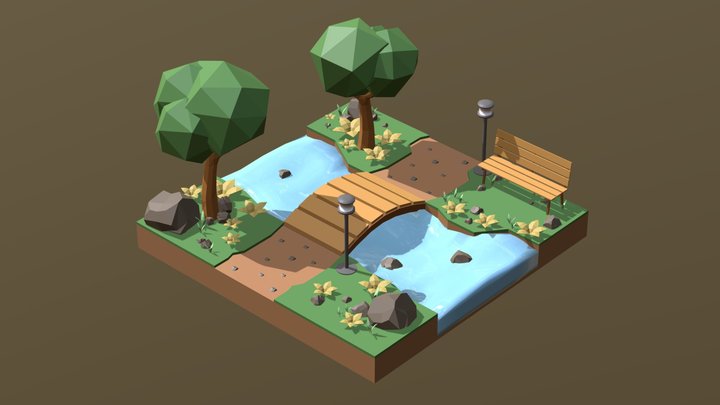 Isometric Park Environment 3D Model