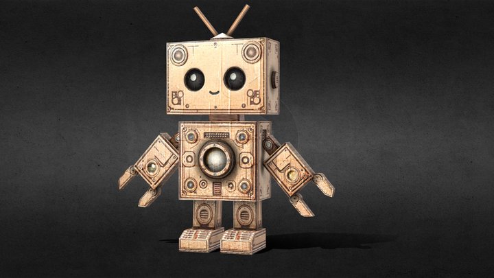 Cardboard paper robot, lowpoly, cartoon 3D Model