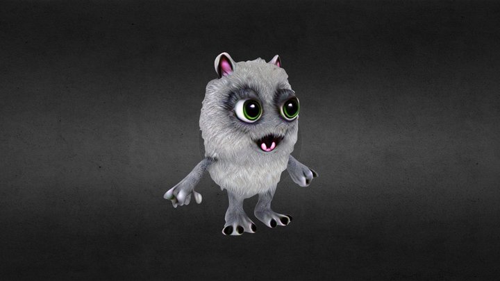 Furry Cat Monster Big Eyes 3D Model