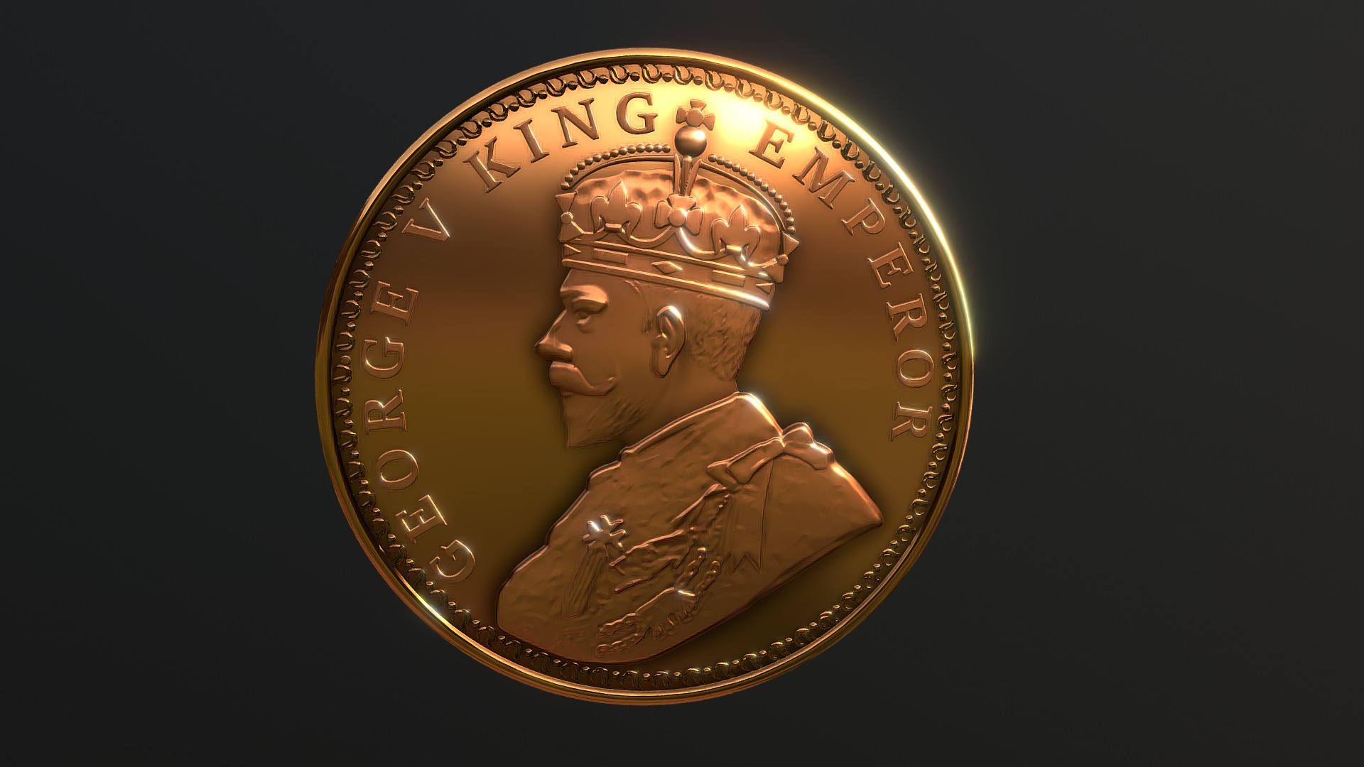3D model George V - This is a 3D model of the George V. The 3D model is about a gold coin with a woman's face on it.