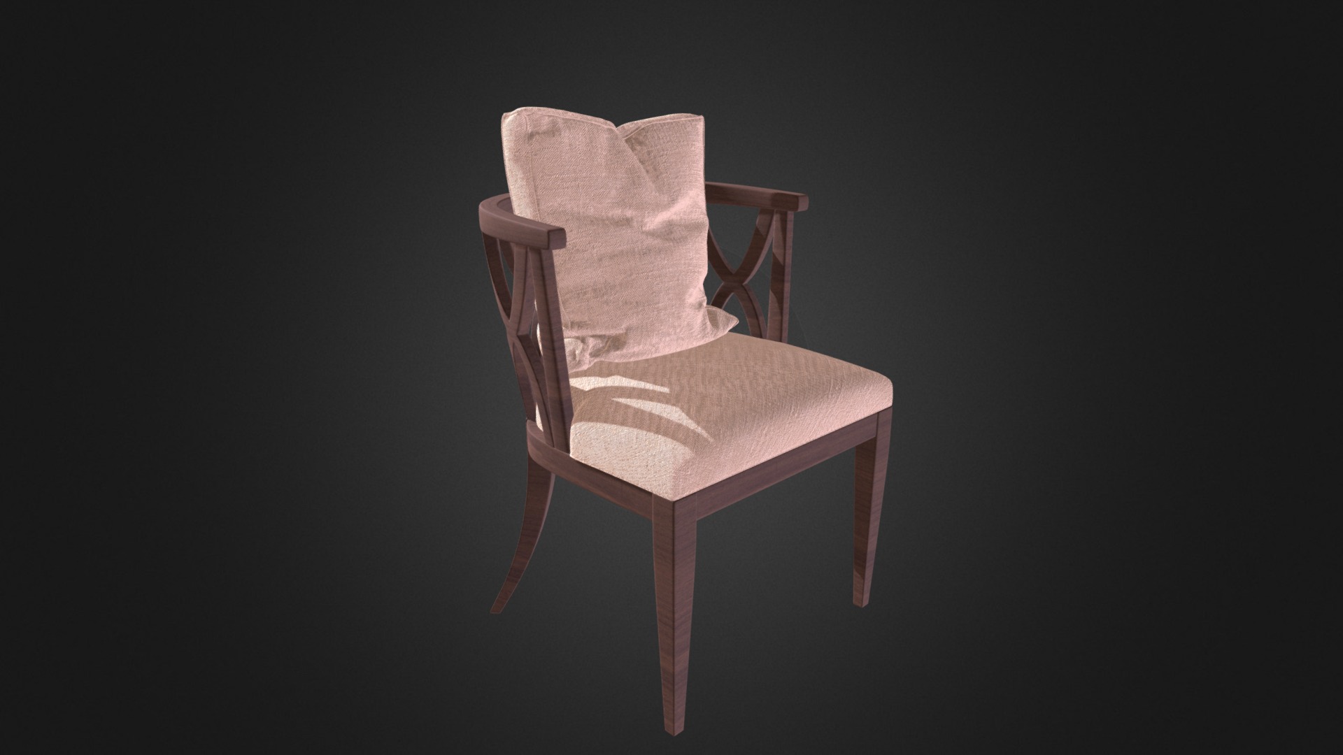 3D model Wooden Chair with Fabric Seat and Pillow - This is a 3D model of the Wooden Chair with Fabric Seat and Pillow. The 3D model is about a chair with a cushion.