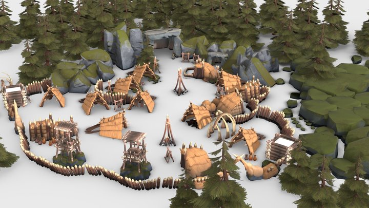 Stylized Primitive Settlement 3D Model