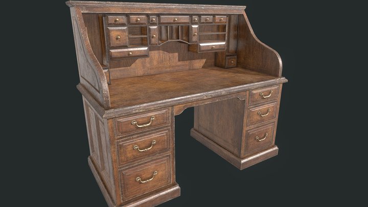 Writing Desk - Old -Low Poly 3D Model