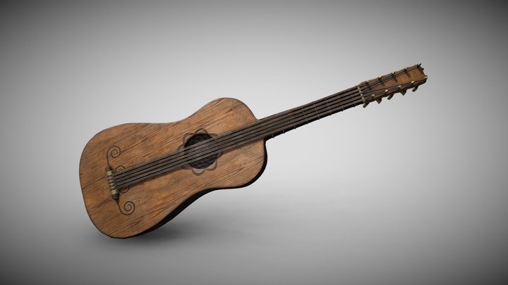 Baroque Guitar - 17th Century Europe 3D Model
