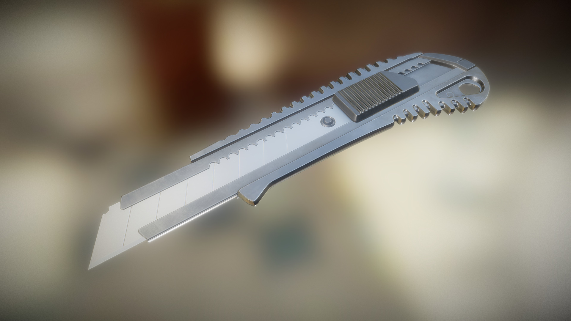3D model Box Cutter Lowpoly Stainless Steel - This is a 3D model of the Box Cutter Lowpoly Stainless Steel. The 3D model is about a silver and black guitar.