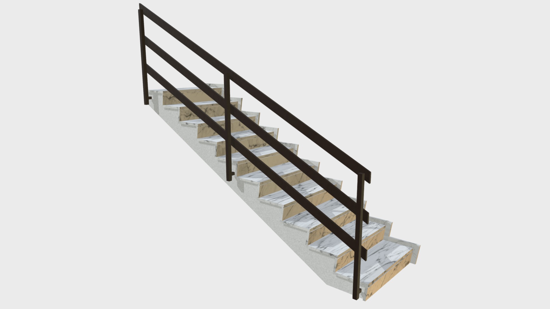 3D model Stairs - This is a 3D model of the Stairs. The 3D model is about a wooden staircase with a railing.