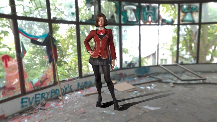 Japanese High School Girl- Maroon Winter Uniform 3D Model