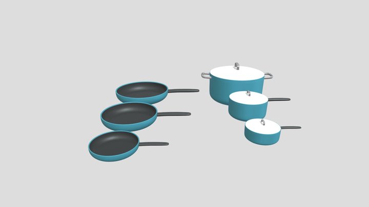 Pots And Pans Kitchen Set 3D Model