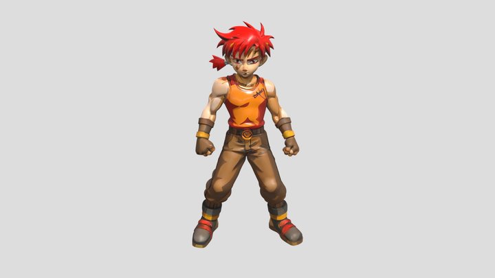 Red-haired anime-style person in combat gear 3D Model
