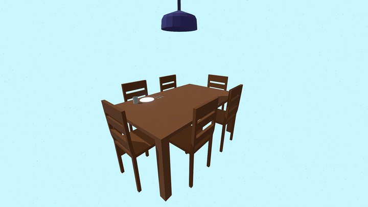 Simple Low Poly Dining Set 3D Model