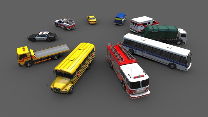 Generic civil service vehicles pack 3D Model