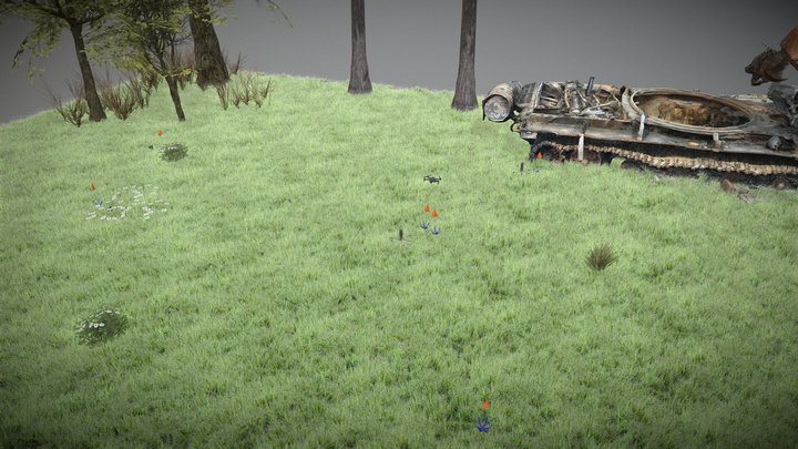 Mines and drone dropped MineMarkers in a field 3D Model
