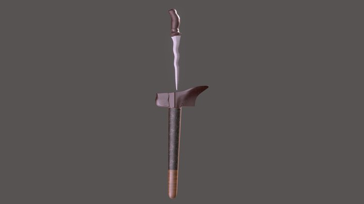 Kris knife with holster 3D Model