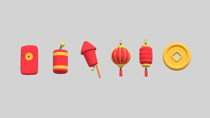 Chinese New Year Icon Set 3D Model