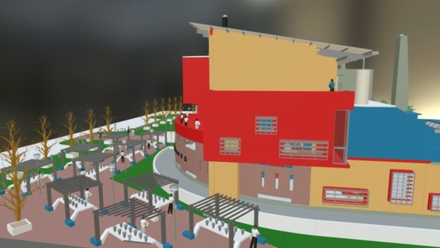 MIXED-USE BUILDING SOLAR PANELS & TESLA BATTERY 3D Model