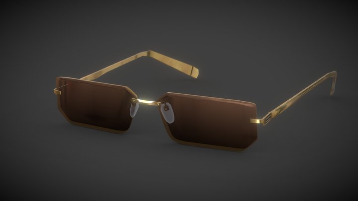 Brown-gold Rimless Sunglasses 3D Model