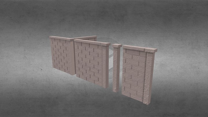Modular brick Wall 3D Model