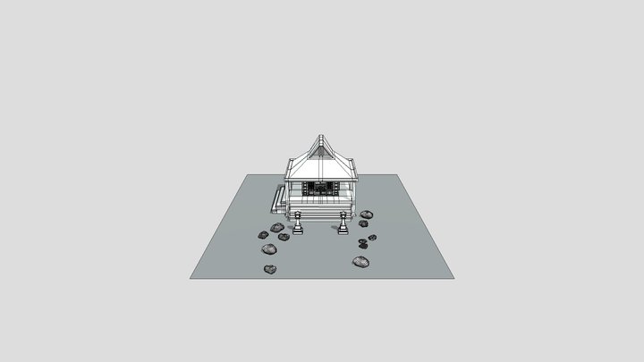 Japanese tea_house_with_groundplane_wireframe 3D Model