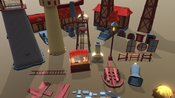 Low-poly town 3D Model