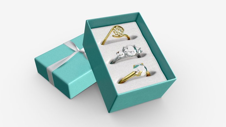 Jewelry Box with Rings and Ribbon open 3D Model