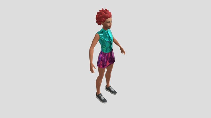 Alessa dressed in metallic pink and blue 3D Model