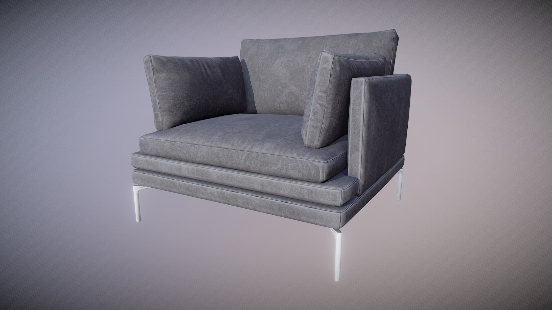 3D model arm chair - This is a 3D model of the arm chair. The 3D model is about a grey couch with a grey cushion.