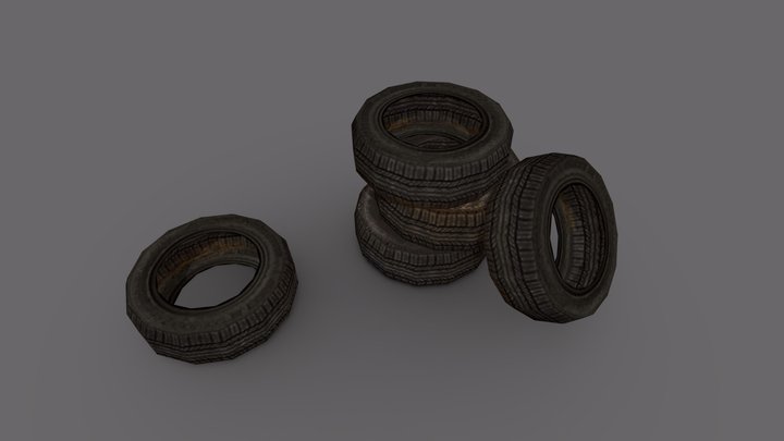 Free Car Tire Set - PS2 Style Urban Props 3D Model