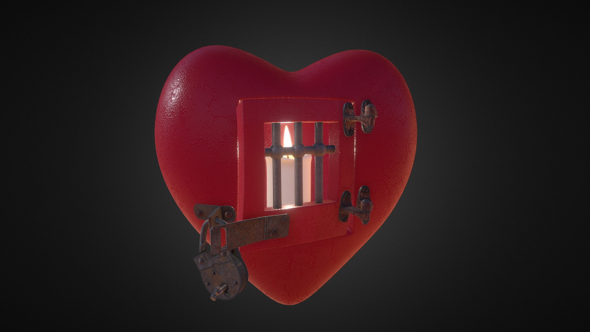 3D model Heart Dungeon - This is a 3D model of the Heart Dungeon. The 3D model is about a red heart with a key.