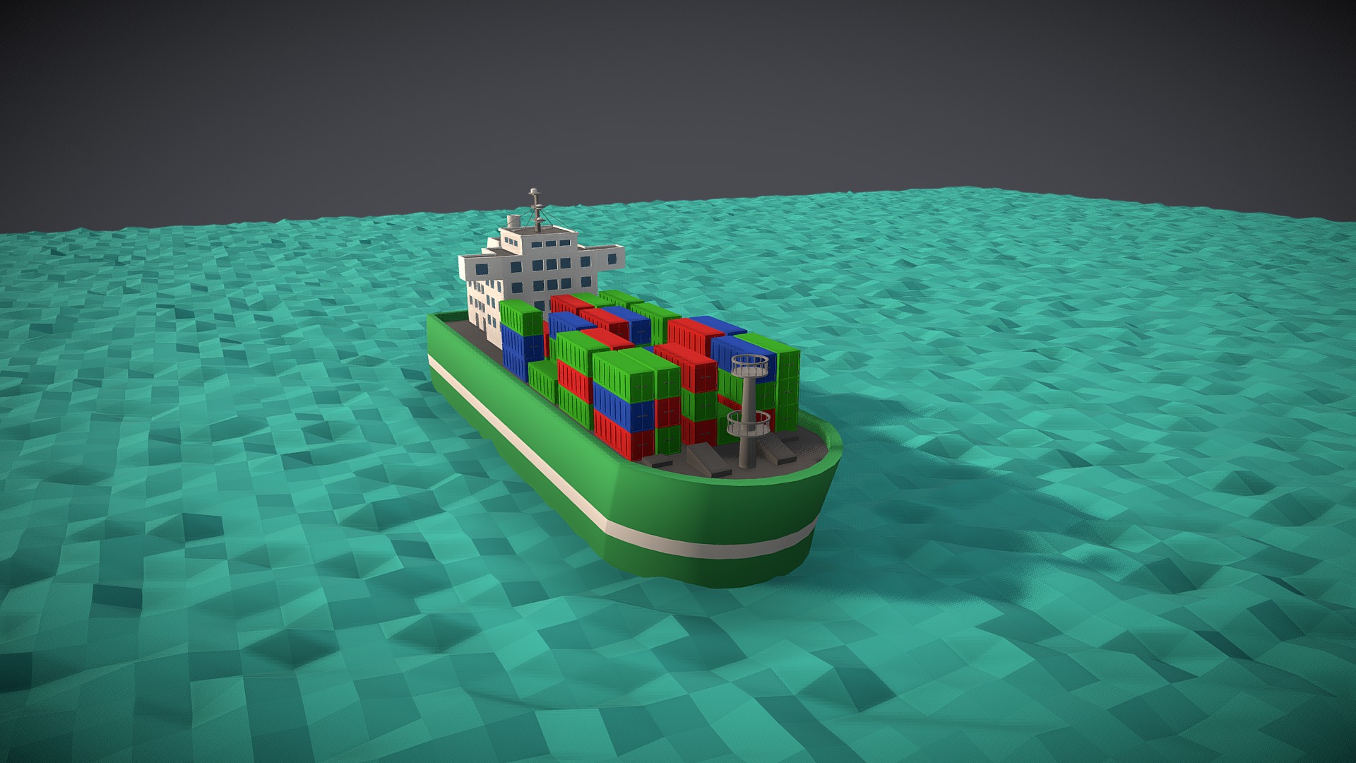 3D model Low-Poly Loaded Cargo Boat - This is a 3D model of the Low-Poly Loaded Cargo Boat. The 3D model is about a ship in the ocean.