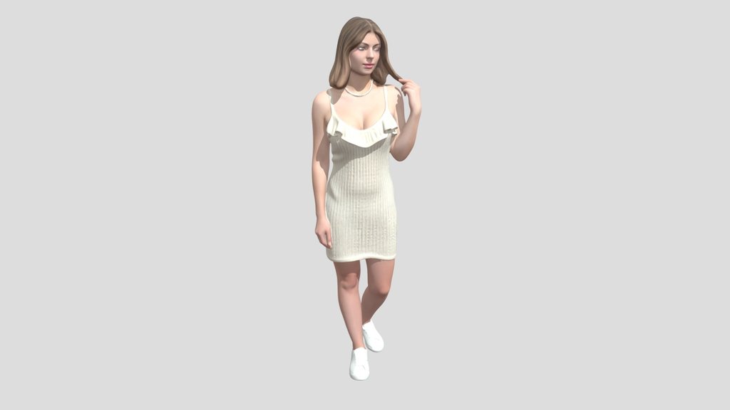 Ruffled Beige Knit Mini Dress