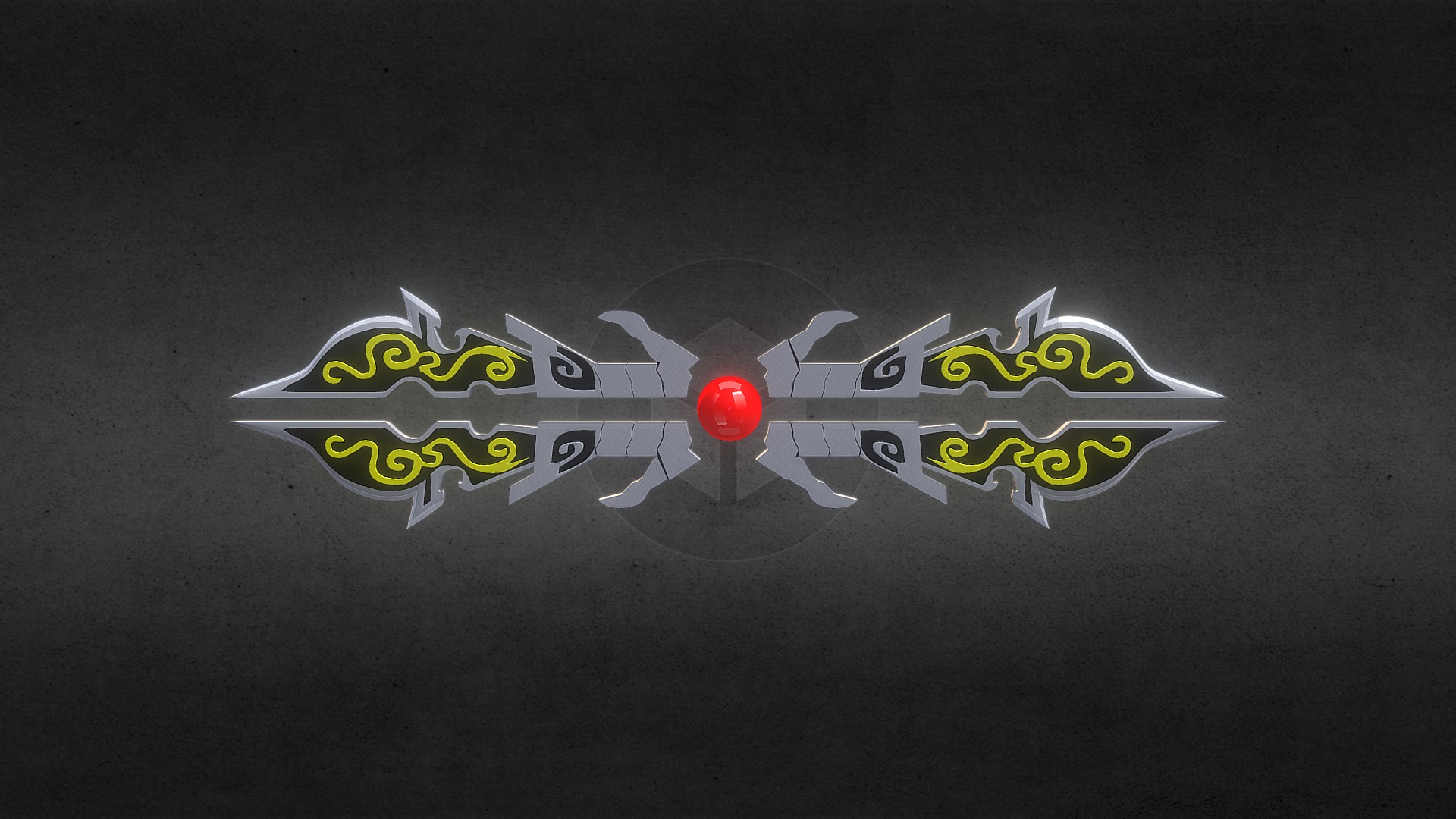 3D model Irelia Weapon - This is a 3D model of the Irelia Weapon. The 3D model is about a silver and yellow object.