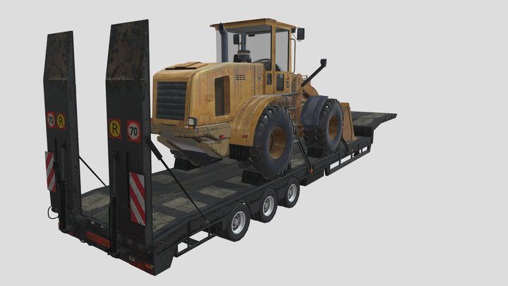 Semi Reboque Carrega-Tudo com Escavadeira 3D Model