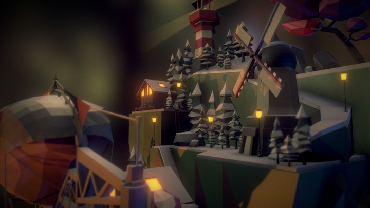 Scandinavian Mountain Village Diorama 3D Model