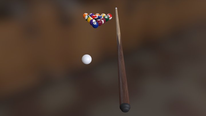 Pool Balls & Cue 3D Model