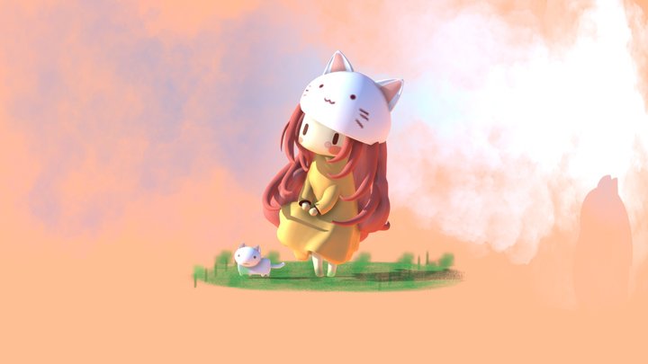 Girl With Cat 3D Model