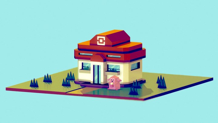low-poly pokemon center