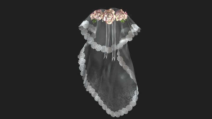 Flower Crown With Wedding Veil 3D Model