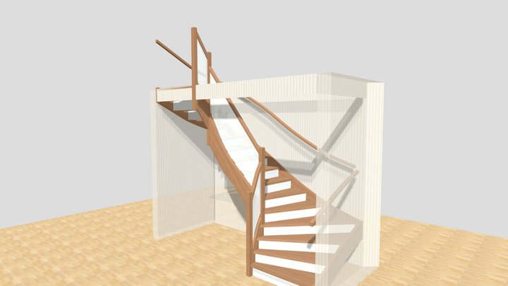 U-stair with glass balustrade 3D Model