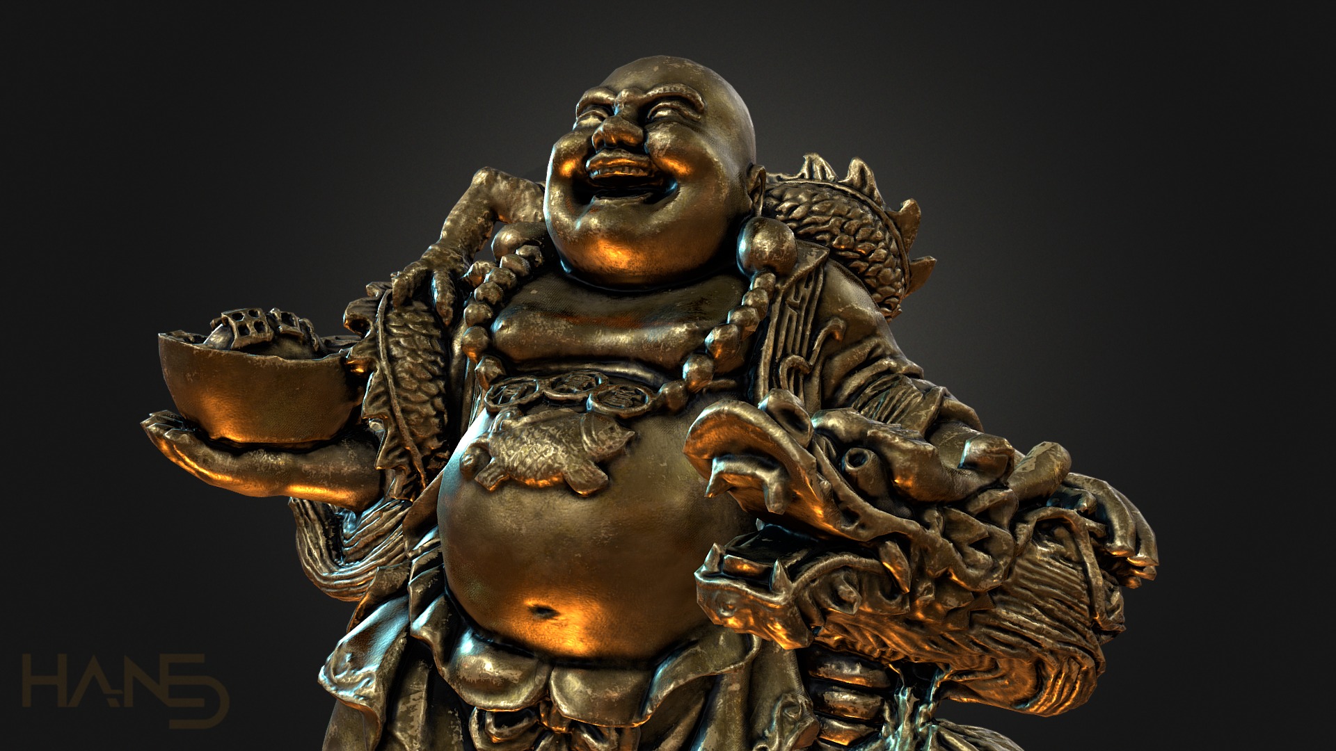 Laughing Buddha and his Dragon - Buy Royalty Free 3D model by Casper (@cie)  [90c5c78]