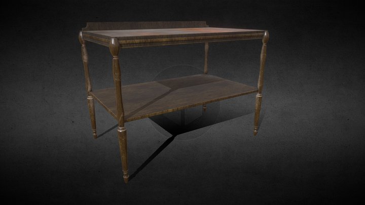 Vintage Wooden Table with Lower Shelf 3D Model