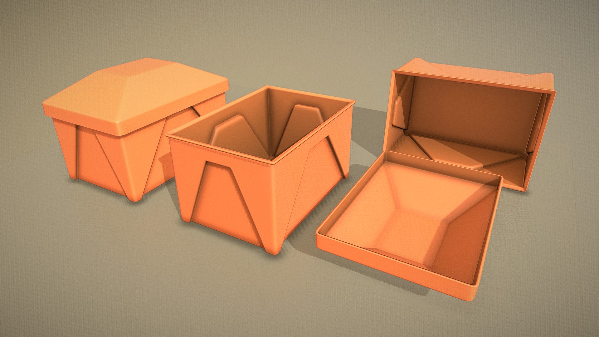 3D model Road Grit Container (Low-Poly) - This is a 3D model of the Road Grit Container (Low-Poly). The 3D model is about a group of orange chairs.