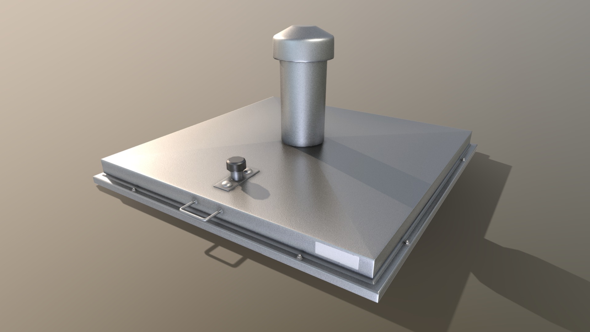 3D model Metal Floor Hatch Low-Poly - This is a 3D model of the Metal Floor Hatch Low-Poly. The 3D model is about a silver and black record player.