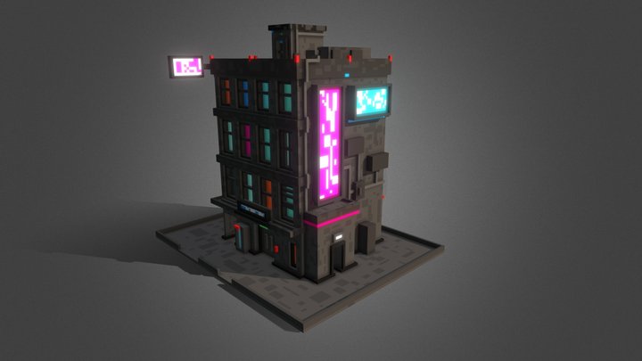 Cyberpunk Building Voxel 3D Model